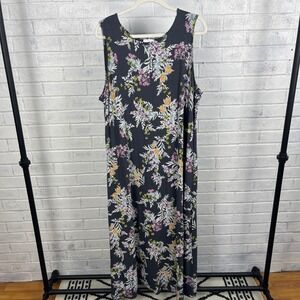 J.Jill Gray Floral Maxi Dress Womens‎ XL Pockets Cottagecore Boho Coastal